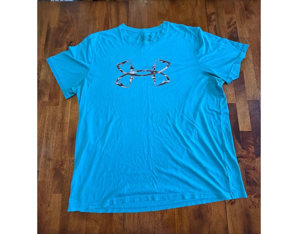 Under Armour Womens 2XL Blue HeatGear Camo Logo T-Shirt Short Sleeve Loose Fit